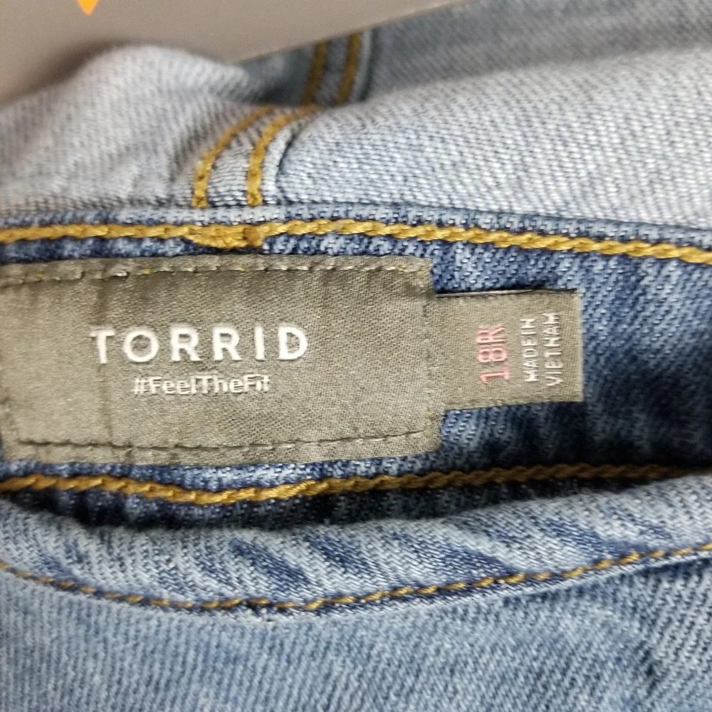 Torrid Overalls Womens 18R Blue Denim Cotton Button Front Tie Back Straight Leg